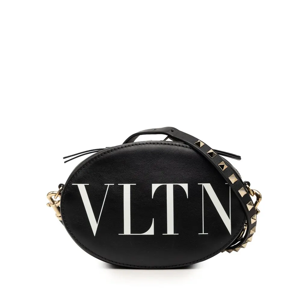 Valentino Calfskin Rockstud VLTN Oval Crossbody Black Leather Very good - Front View