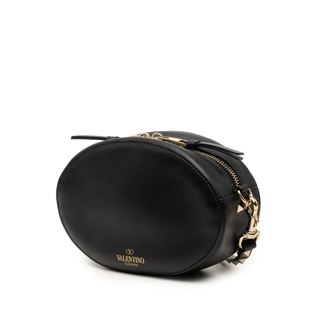 Valentino Calfskin Rockstud VLTN Oval Crossbody Black Leather Very good - Back View