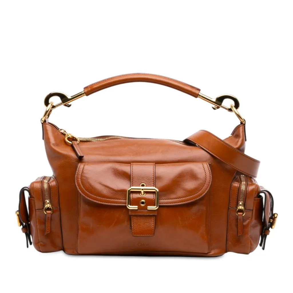 Chloé Medium Shiny Calfskin Camera Bag Brown Leather Very good - Front View
