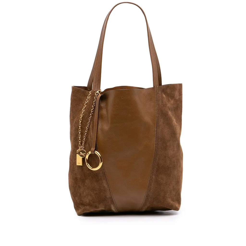 Chloé Suede and Grained Buffalo Leather Spin Tote Brown Leather Very good - Front View