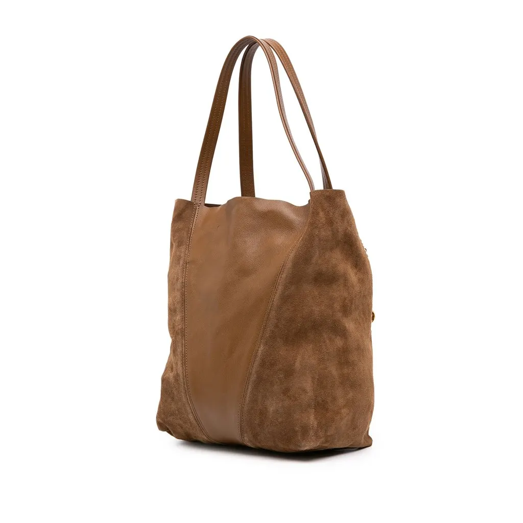 Chloé Suede and Grained Buffalo Leather Spin Tote Brown Leather Very good - Back View
