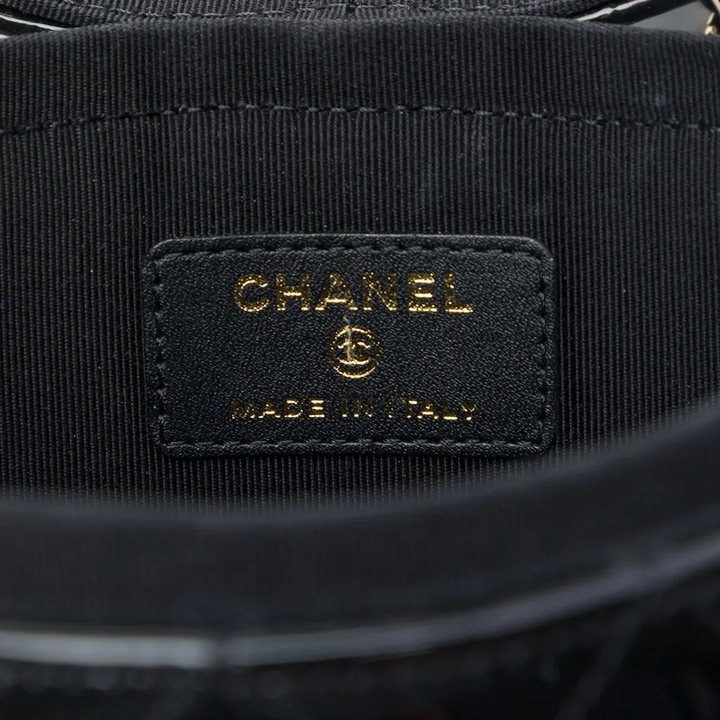 Chanel CC Quilted Patent Round Vanity Clutch With Chain Black Leather Very good - Box View