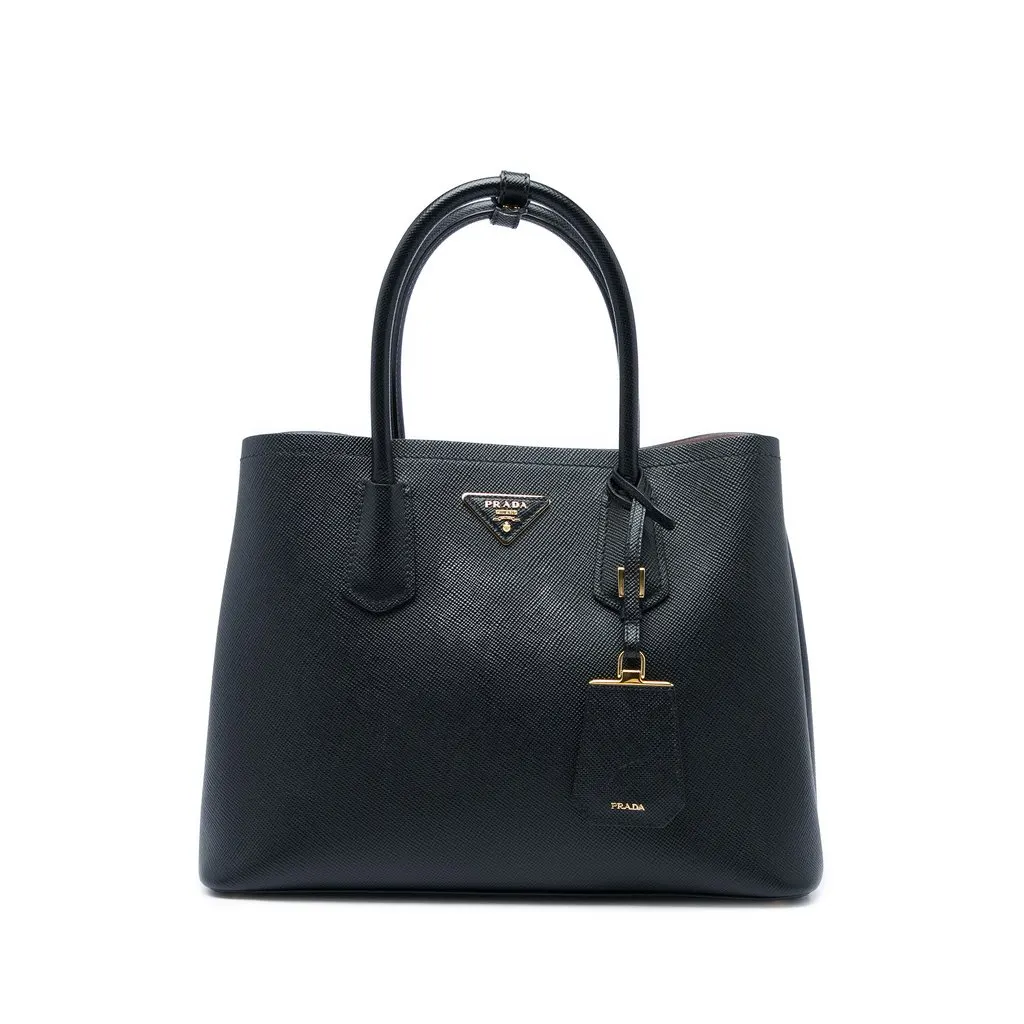 Prada Medium Saffiano Cuir Double Satchel Black Leather Very good - Front View