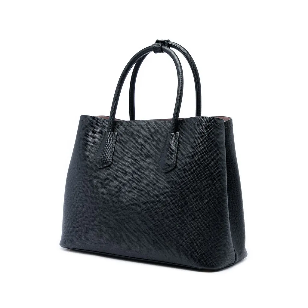Prada Medium Saffiano Cuir Double Satchel Black Leather Very good - Back View