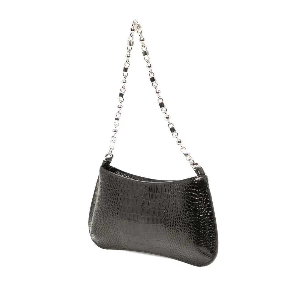 Jacquemus Croc Embossed Leather Le Petit Bisou Chain Shoulder Bag Black Leather Very good - Back View