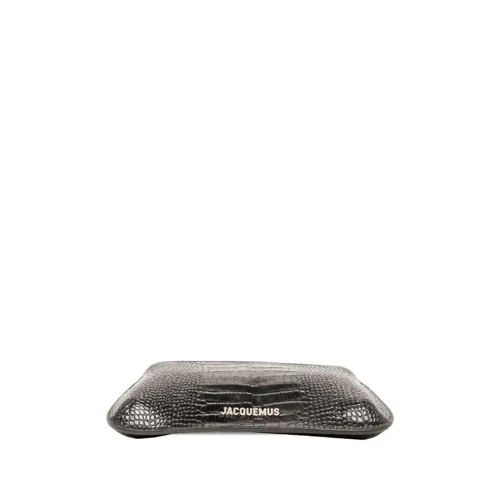 Jacquemus Croc Embossed Leather Le Petit Bisou Chain Shoulder Bag Black Leather Very good - Inside View