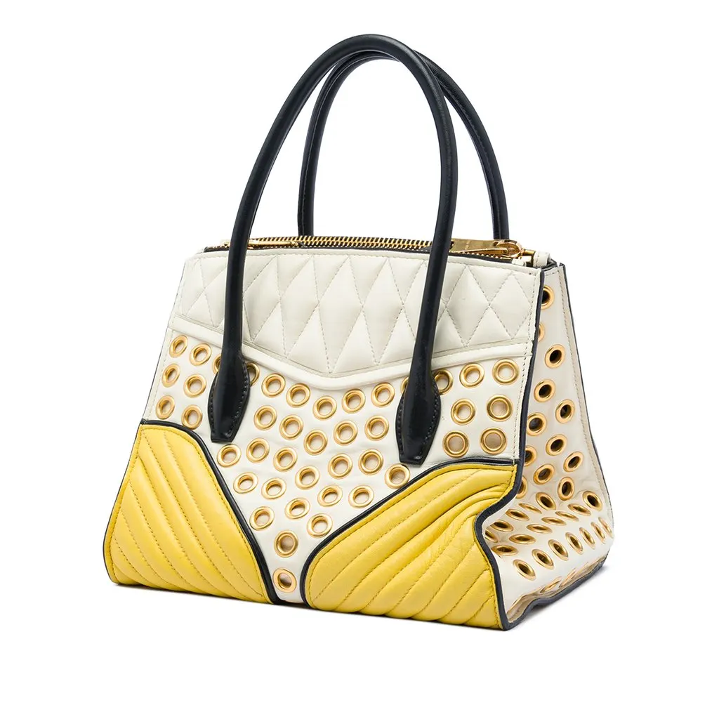 Miu Miu Small Tricolor Nappa Grommet Biker Satchel White Leather Very good - Back View