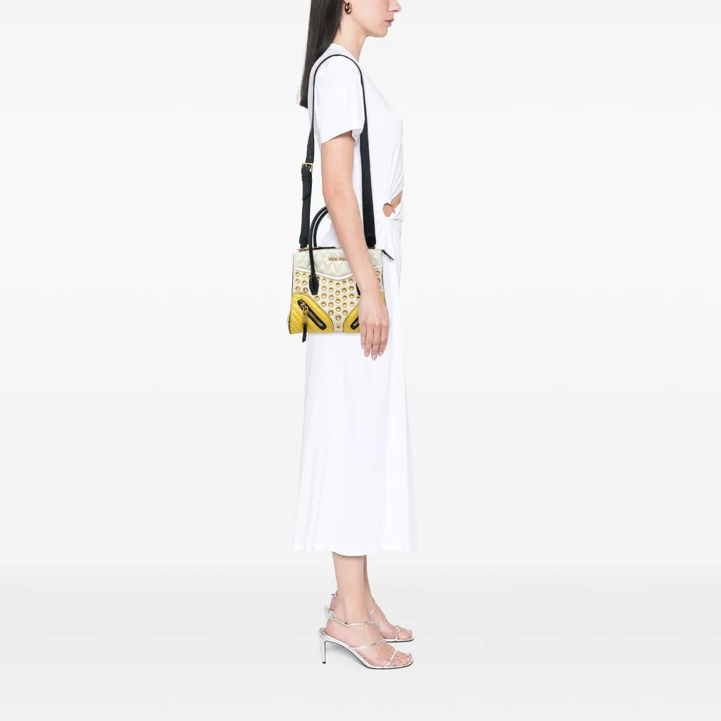Miu Miu Small Tricolor Nappa Grommet Biker Satchel White Leather Very good - Box View