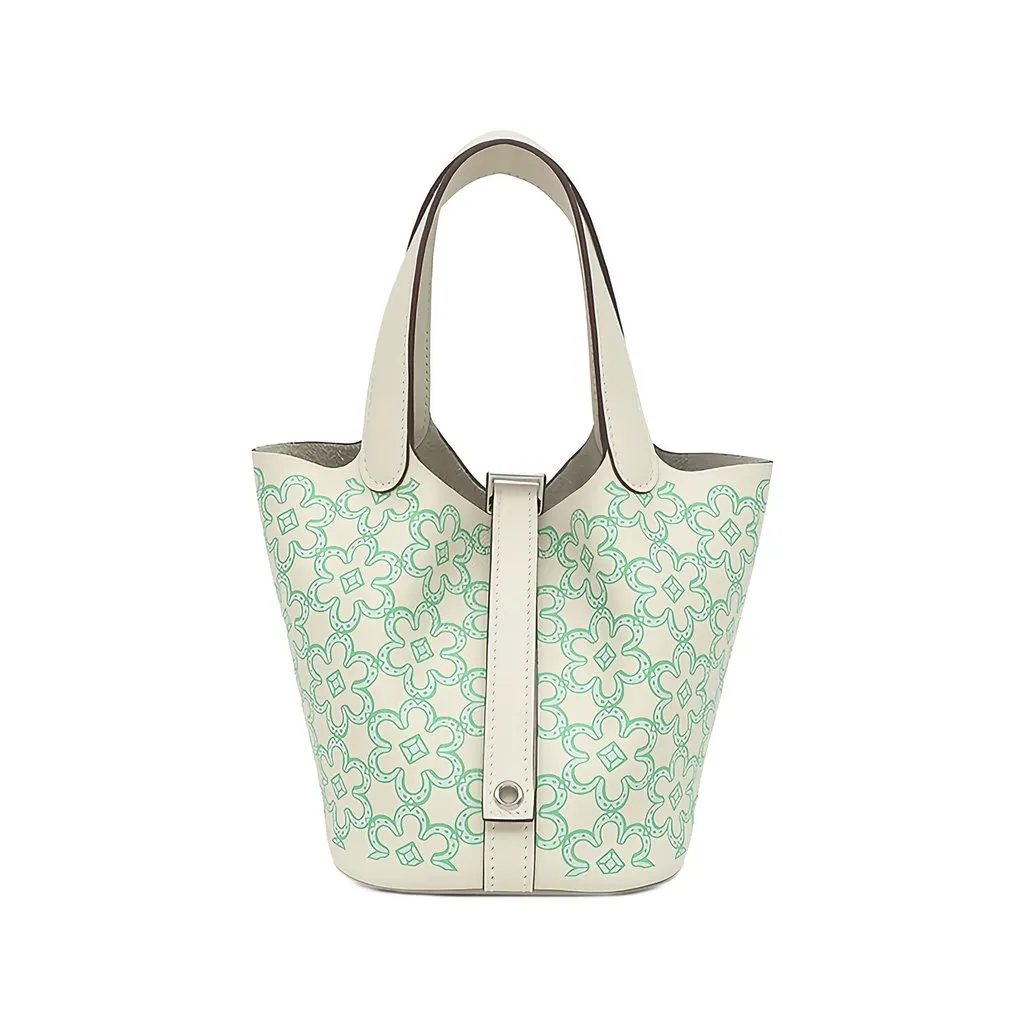 Hermès Micro Swift Lucky Daisy Picotin Lock 14 White Leather Good - Front View