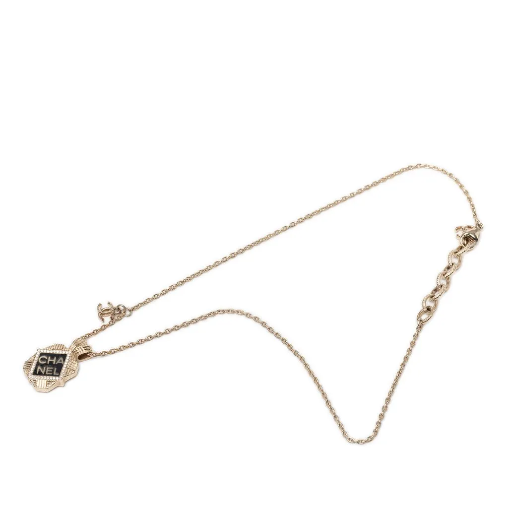 Chanel Gold Plated Enamel and Strass Pendant Necklace Gold Metal Very good - Front View