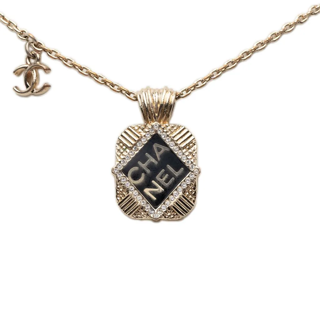 Chanel Gold Plated Enamel and Strass Pendant Necklace Gold Metal Very good - Back View