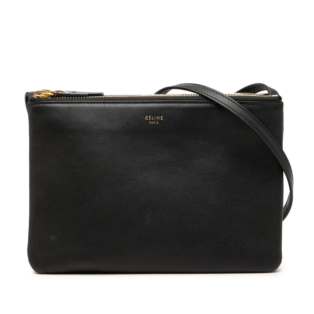 Celine Small Lambskin Trio Crossbody Black Leather Very good - Front View