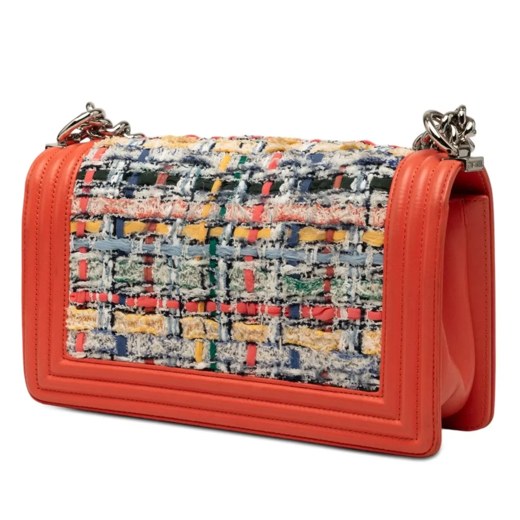 Chanel Medium Tweed and Lambskin Boy Flap Orange Very good - Back View