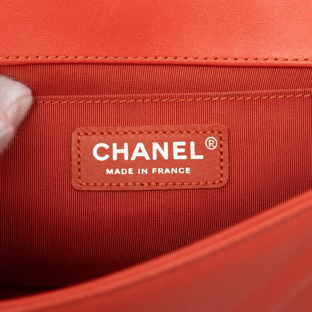 Chanel Medium Tweed and Lambskin Boy Flap Orange Very good - Box View