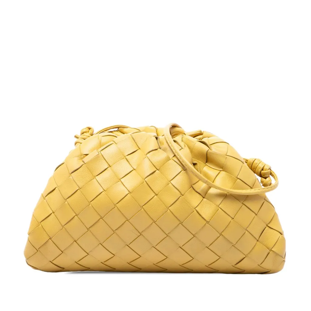 Bottega Veneta Nappa Intrecciato The Mini Pouch Crossbody Yellow Leather Very good - Front View