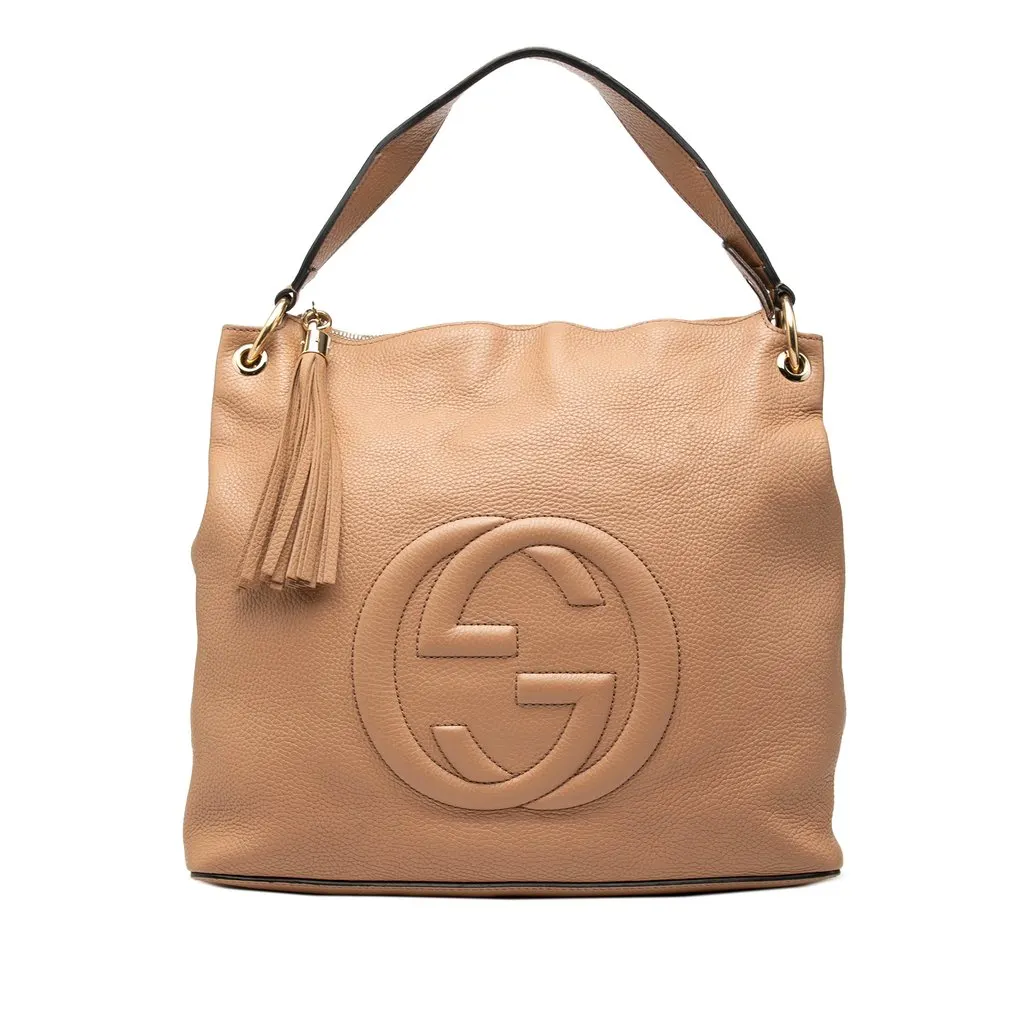 Gucci Large Pebbled Calfskin Soho Convertible Hobo Beige Leather Very good - Front View