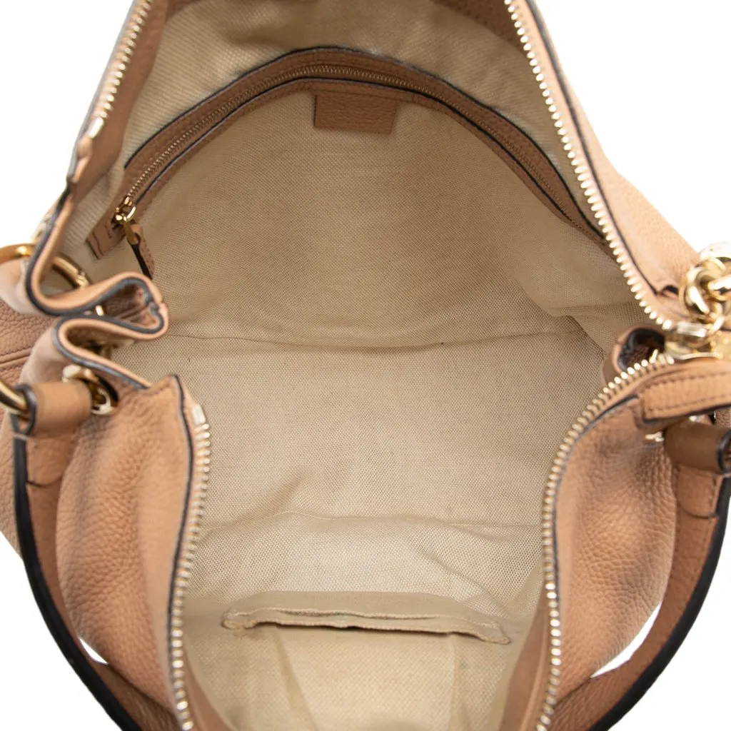 Gucci Large Pebbled Calfskin Soho Convertible Hobo Beige Leather Very good - Model View