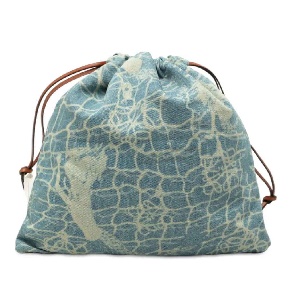 LOEWE Paulas Ibiza Mermaid Denim Drawstring Bag Blue Very good - Front View
