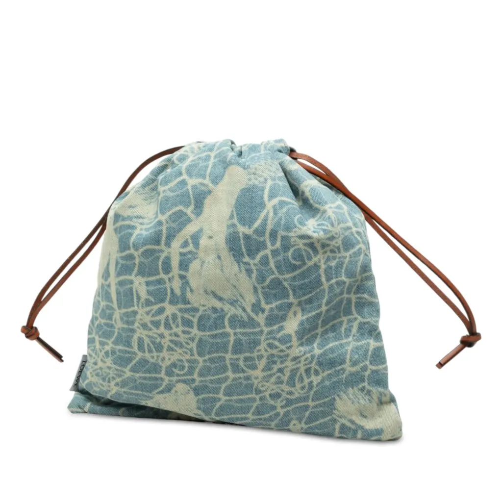 LOEWE Paulas Ibiza Mermaid Denim Drawstring Bag Blue Very good - Back View