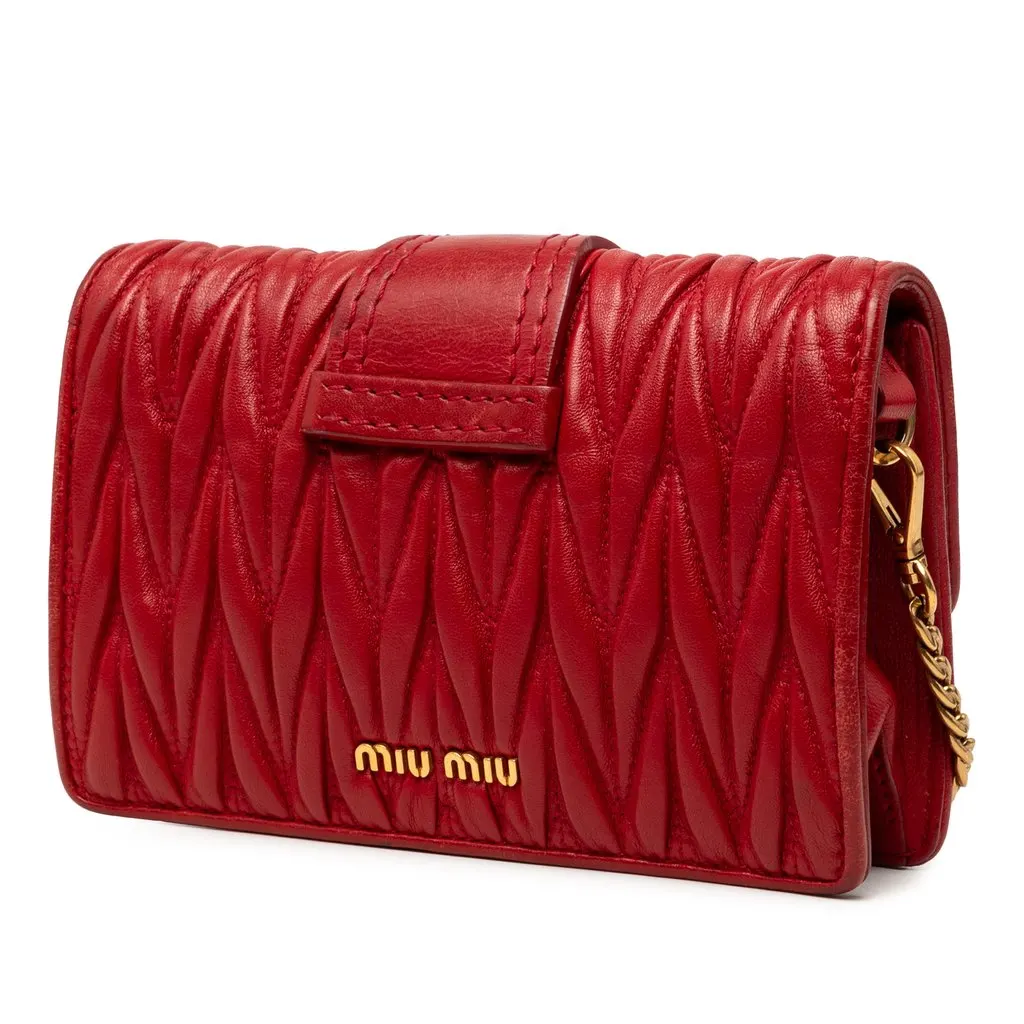 Miu Miu Matelasse Nappa Crystal Embellished Crossbody Red Leather Very good - Back View