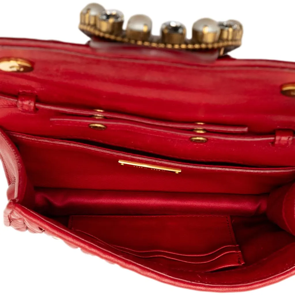Miu Miu Matelasse Nappa Crystal Embellished Crossbody Red Leather Very good - Model View