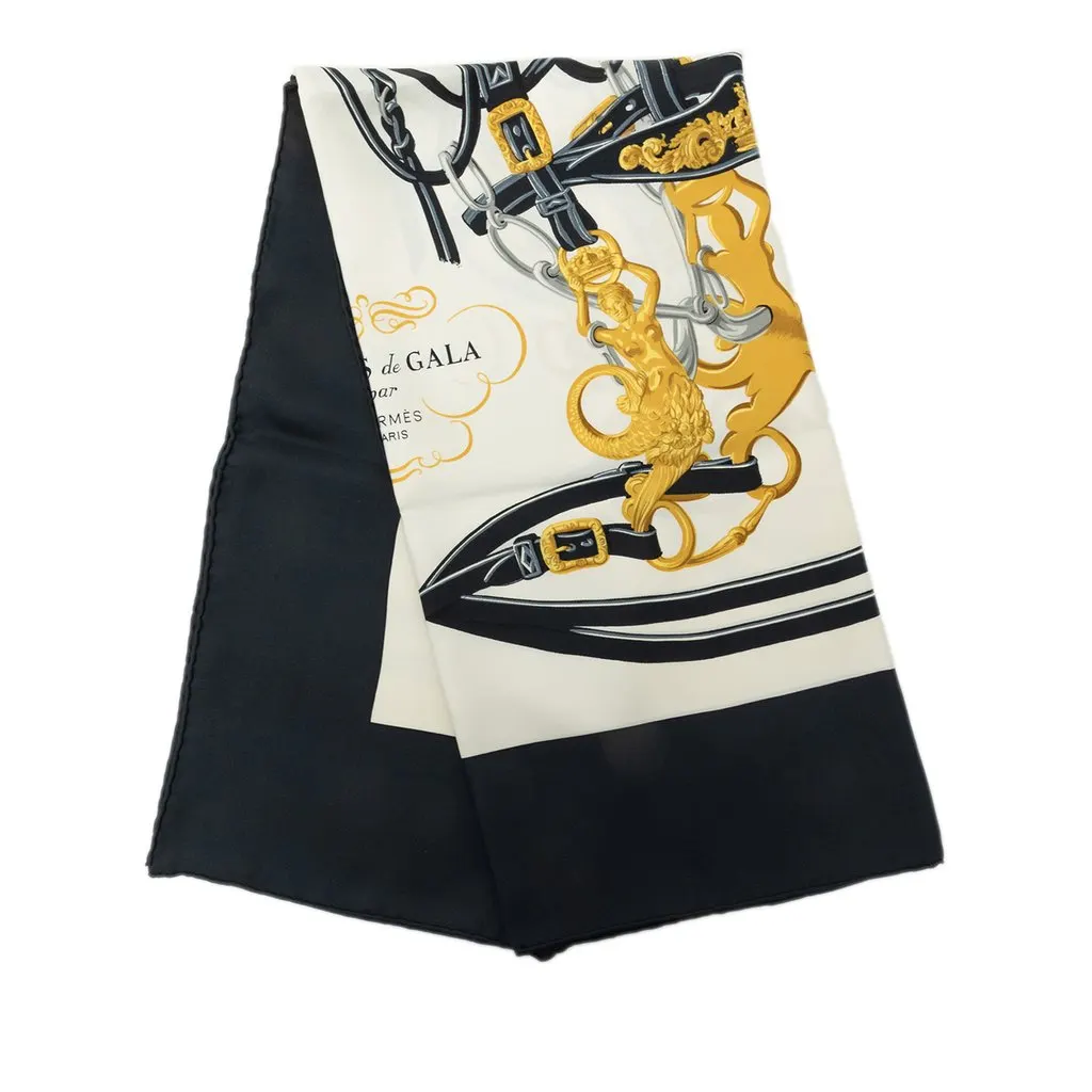 Hermès Brides de Gala Silk Scarf 90 Black Silk Very good - Front View