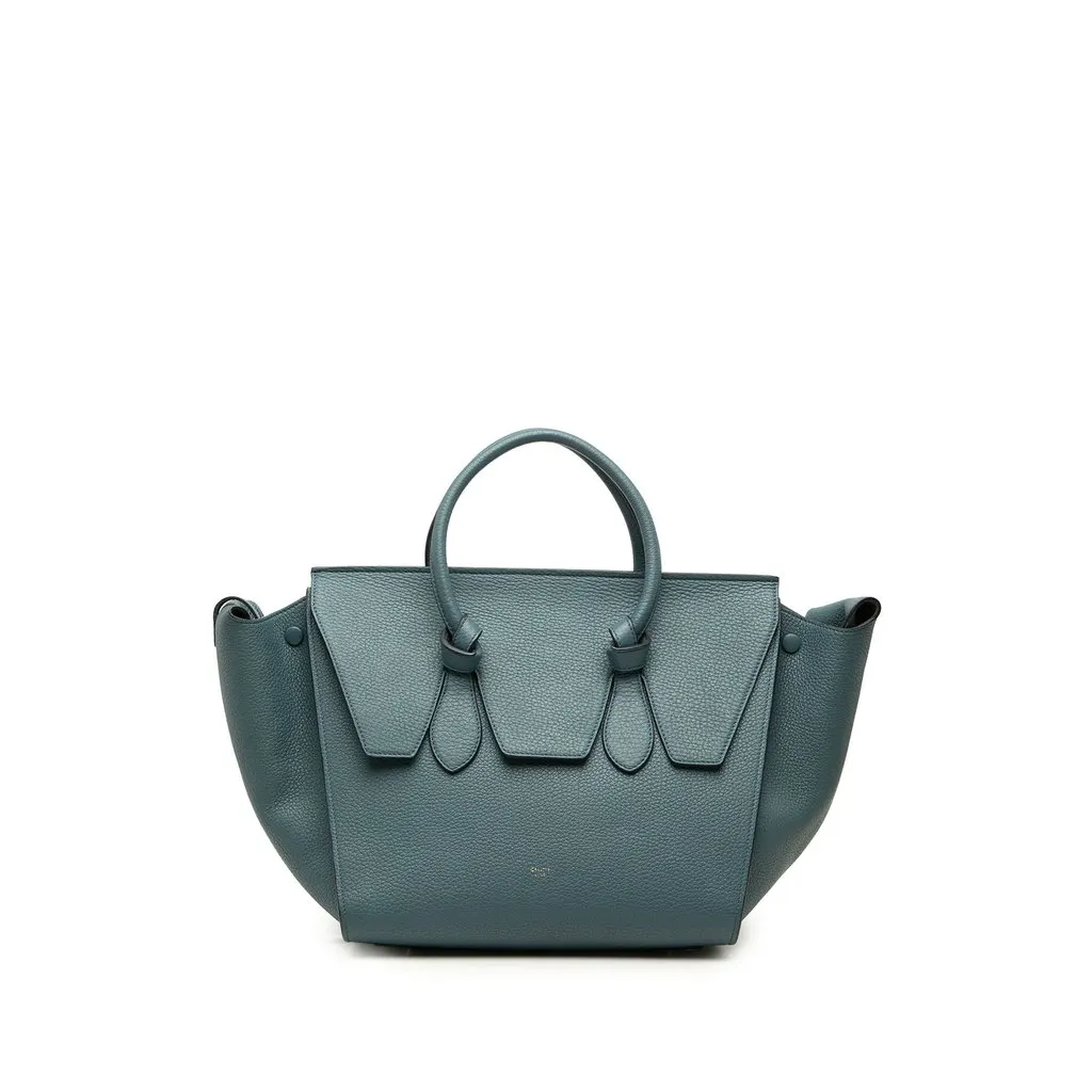 Celine Small Grained Calfskin Tie Knot Tote Blue Leather Very good - Front View