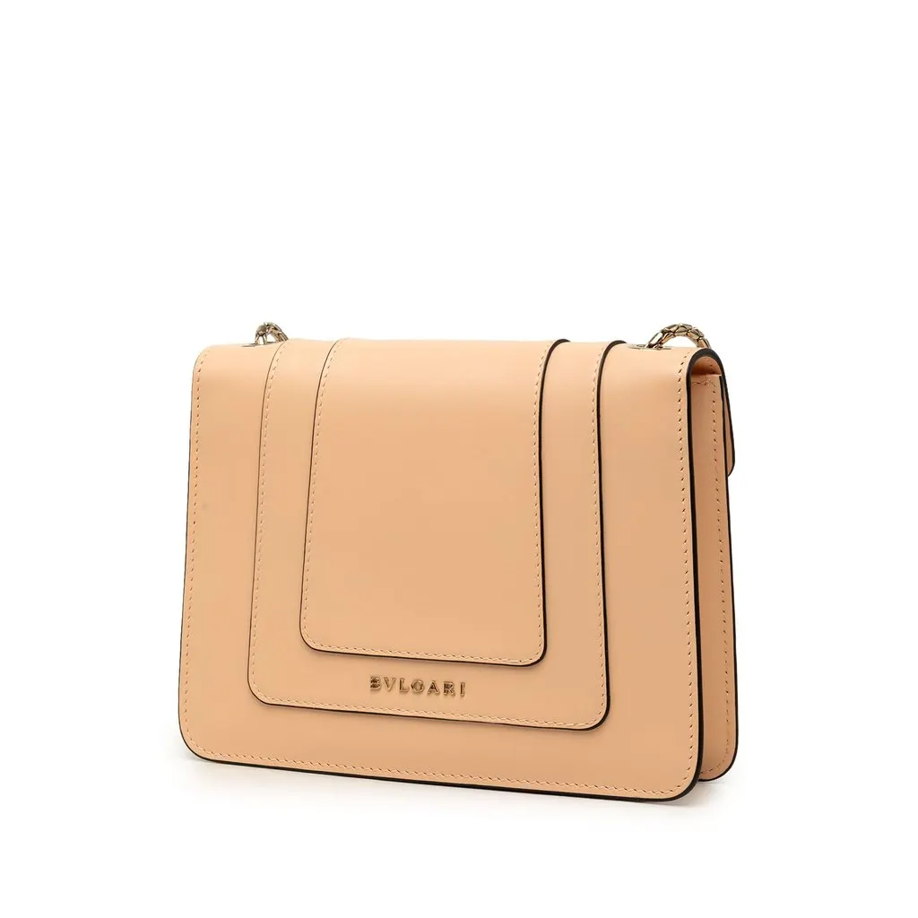 Bvlgari Small Leather Square Serpenti Forever Chain Crossbody Beige Leather Very good - Back View