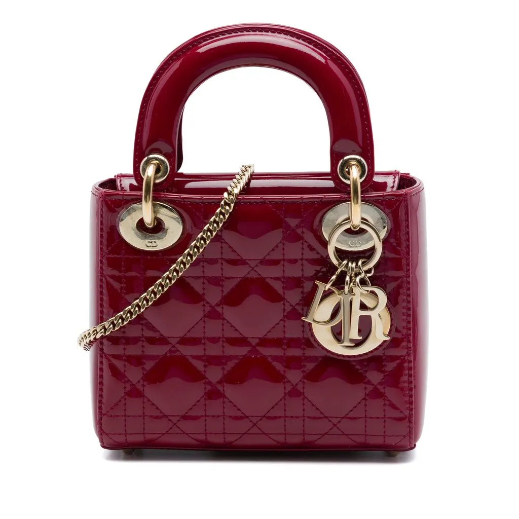 Dior Mini Patent Cannage Lady Dior Red Leather Very good - Front View