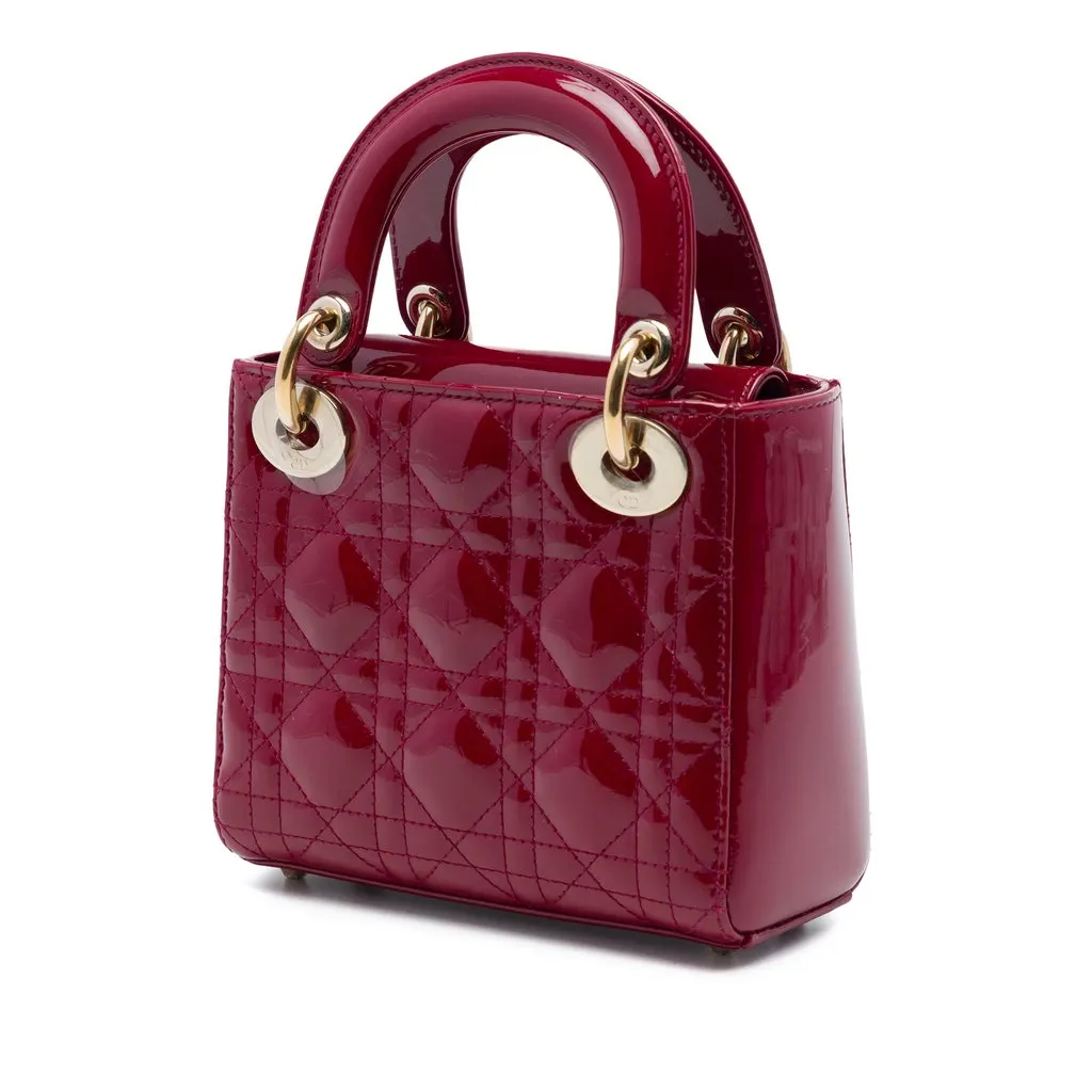 Dior Mini Patent Cannage Lady Dior Red Leather Very good - Back View