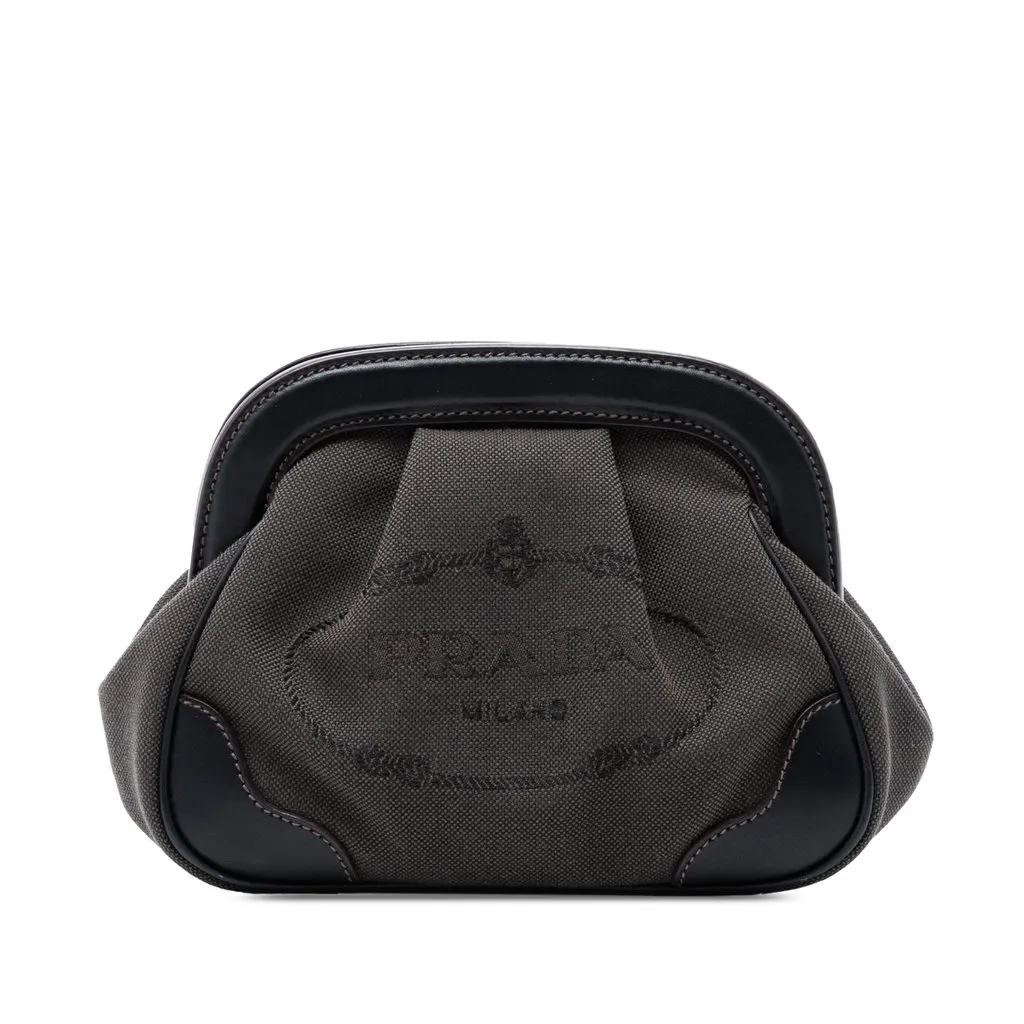 Prada Canvas Canapa Logo Frame Pouch Brown Very good - Front View