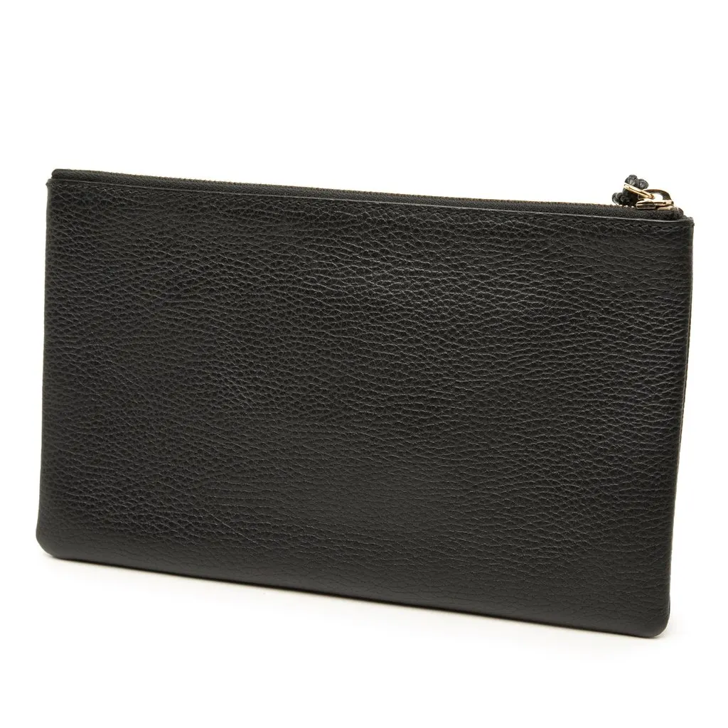 Gucci Calfskin Bamboo Clutch Black Leather Very good - Back View