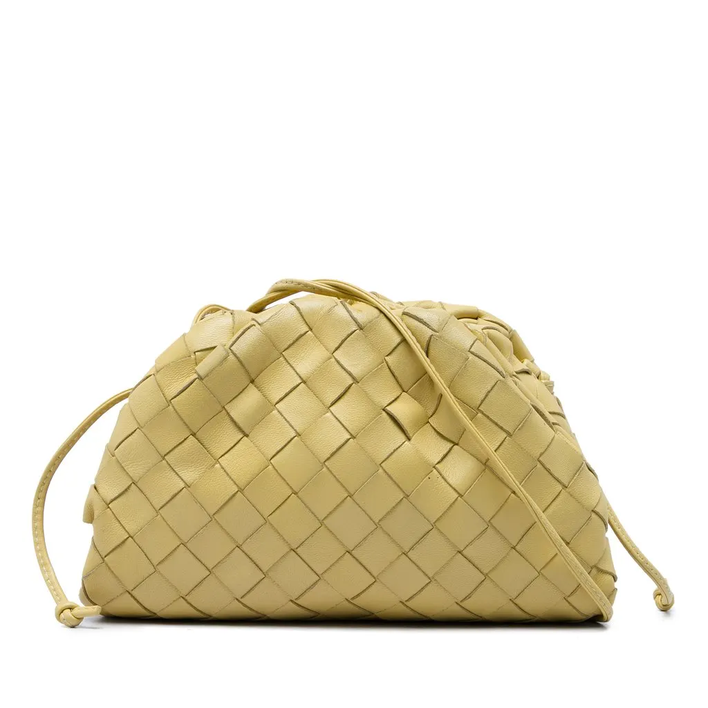 Bottega Veneta Nappa Intrecciato The Mini Pouch Crossbody Yellow Leather Very good - Front View