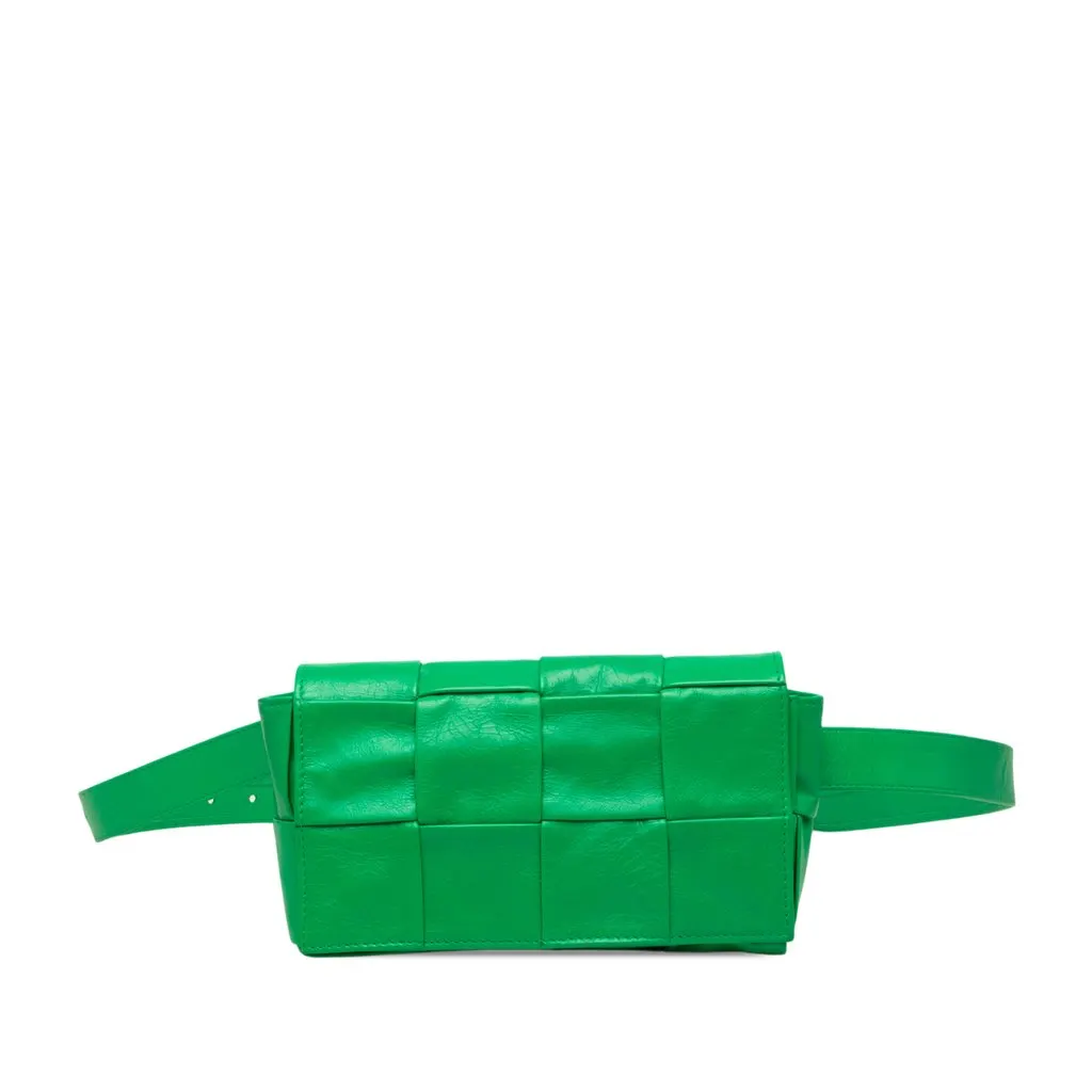 Bottega Veneta Mini Paper Calfskin Intrecciato Cassette Belt Bag Green Leather Very good - Front View