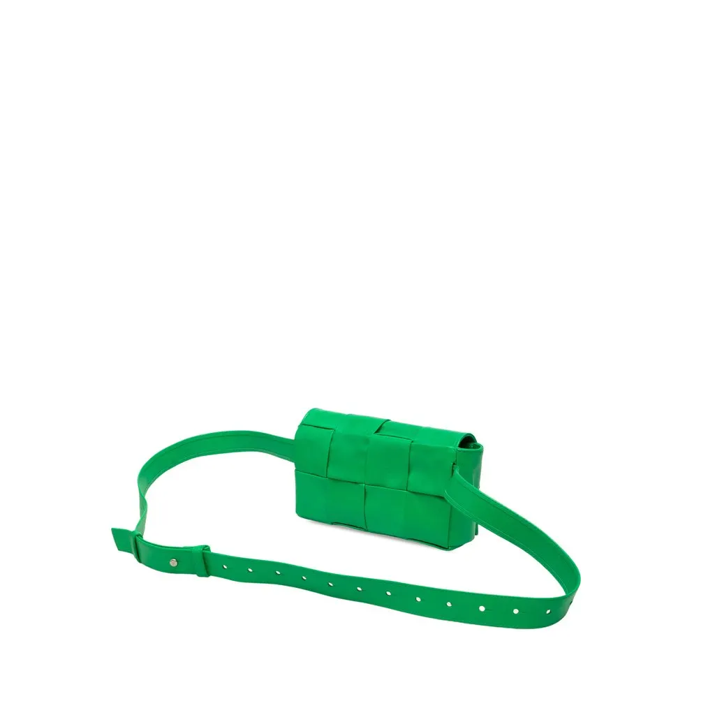 Bottega Veneta Mini Paper Calfskin Intrecciato Cassette Belt Bag Green Leather Very good - Back View