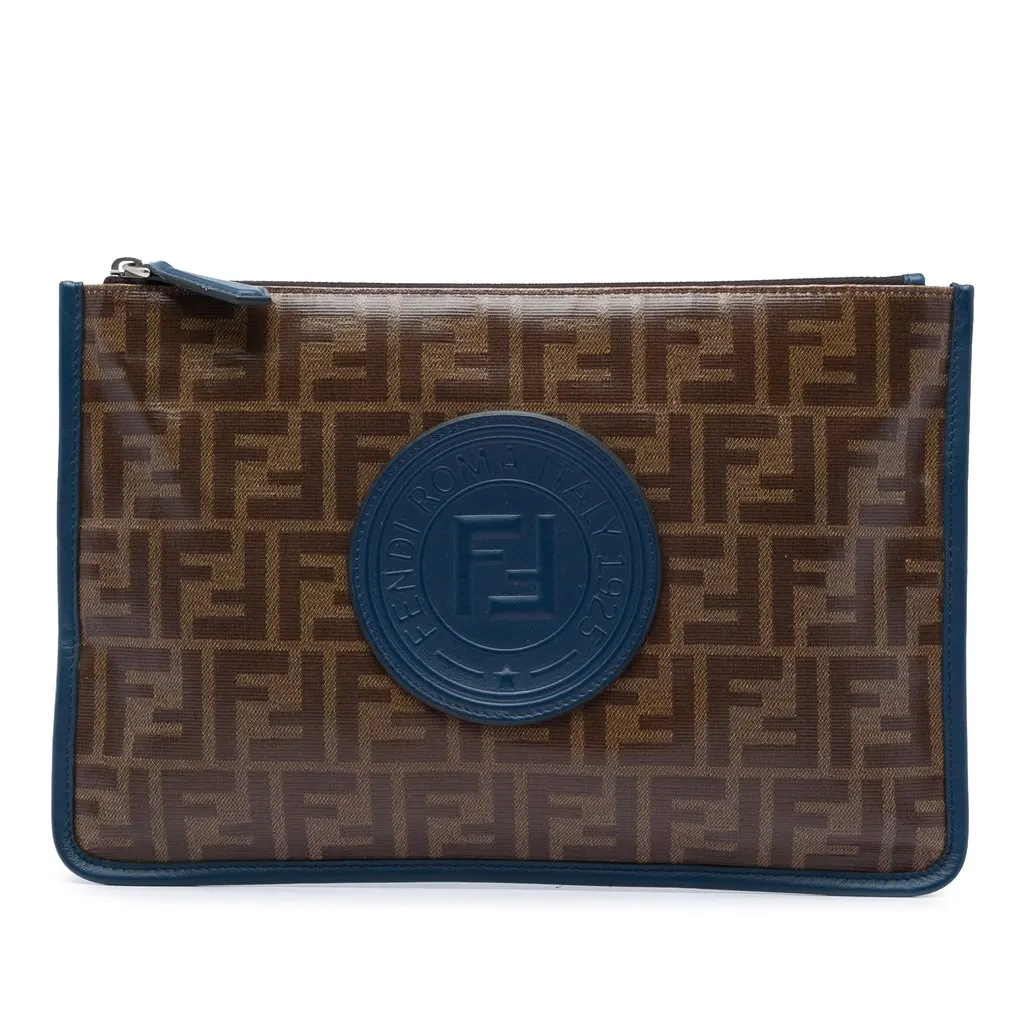 Fendi Zucca Coated Canvas Clutch Brown Very good - Front View