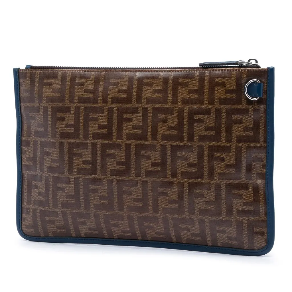 Fendi Zucca Coated Canvas Clutch Brown Very good - Back View