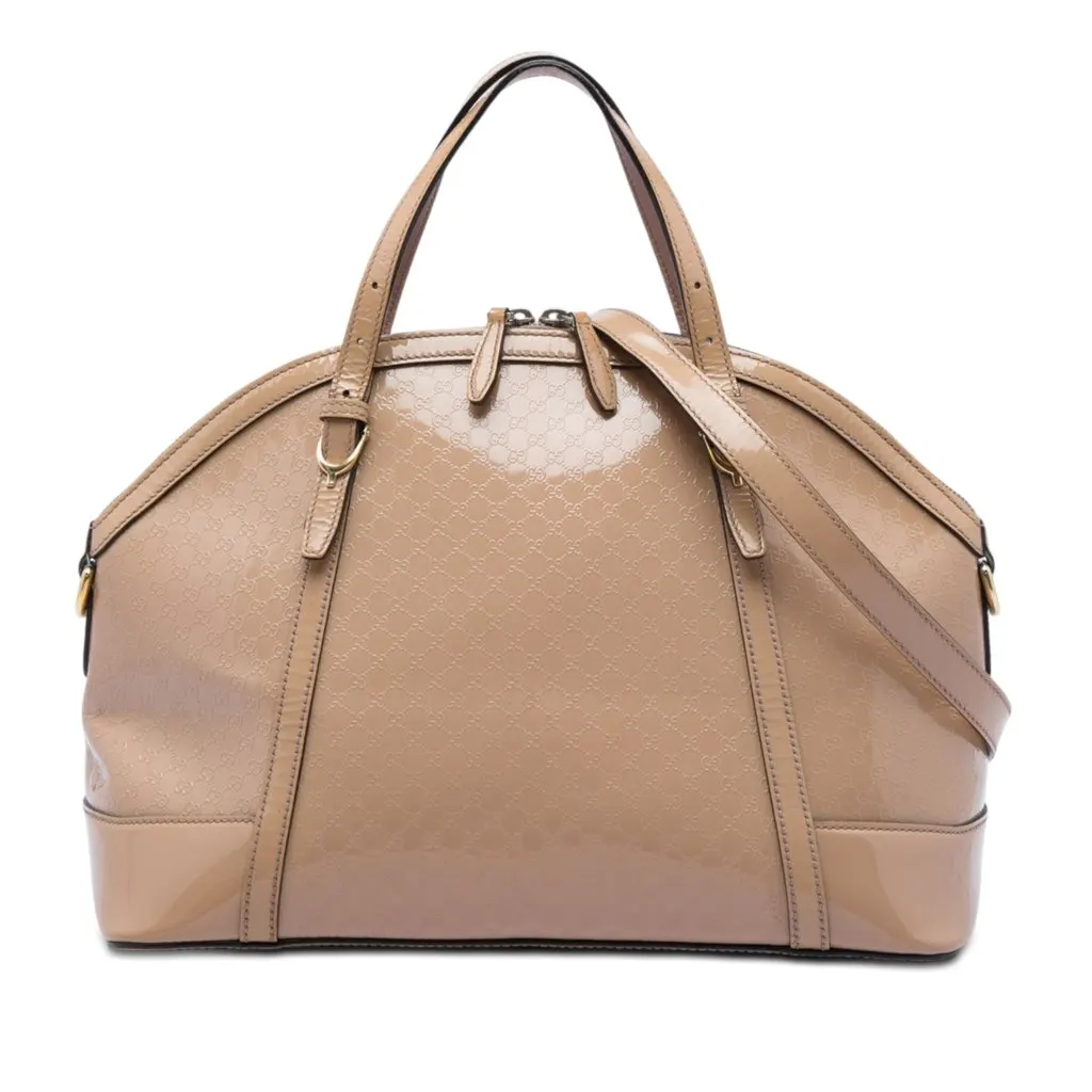 Gucci Large Microguccissima Patent Nice Dome Satchel Beige Leather Good - Front View