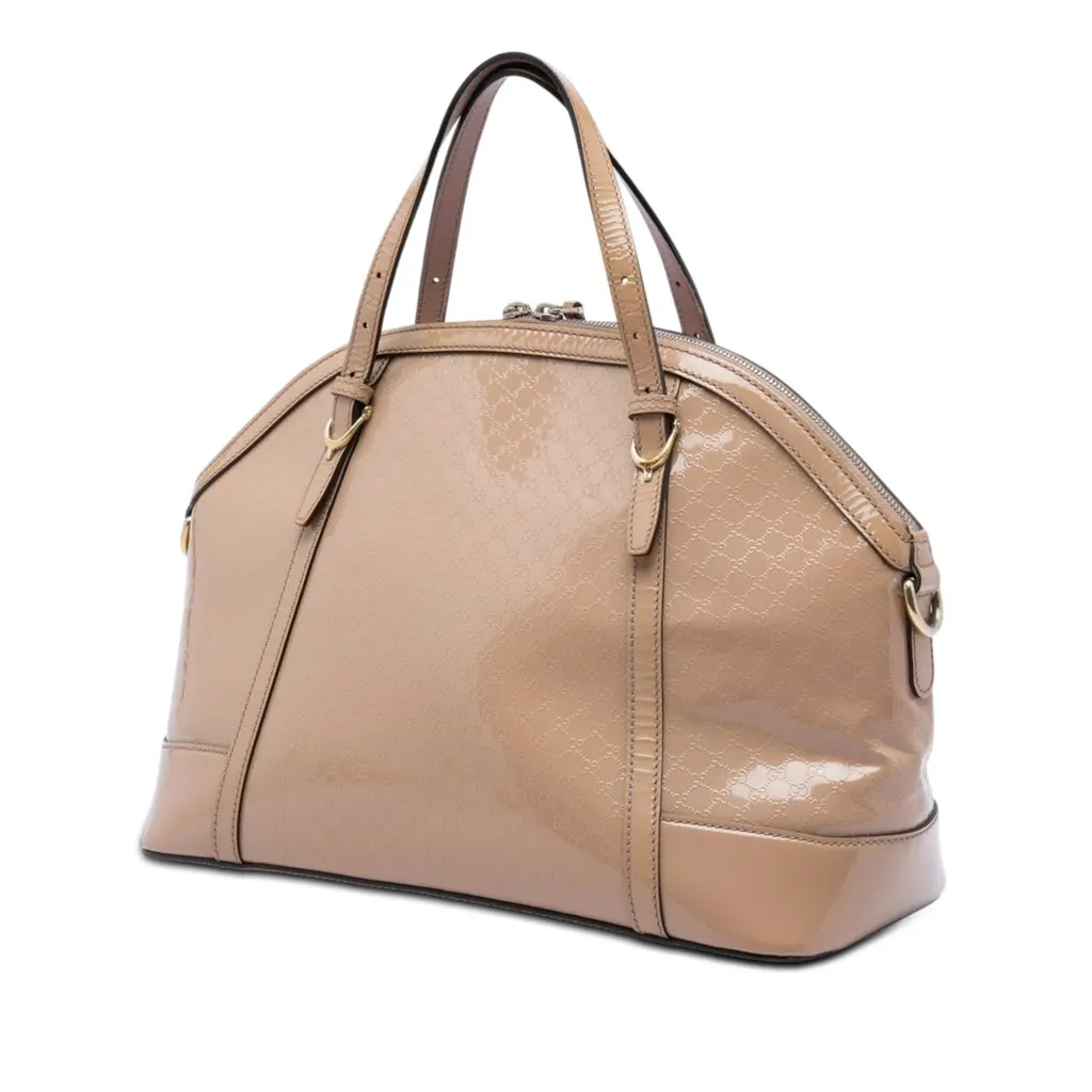 Gucci Large Microguccissima Patent Nice Dome Satchel Beige Leather Good - Back View