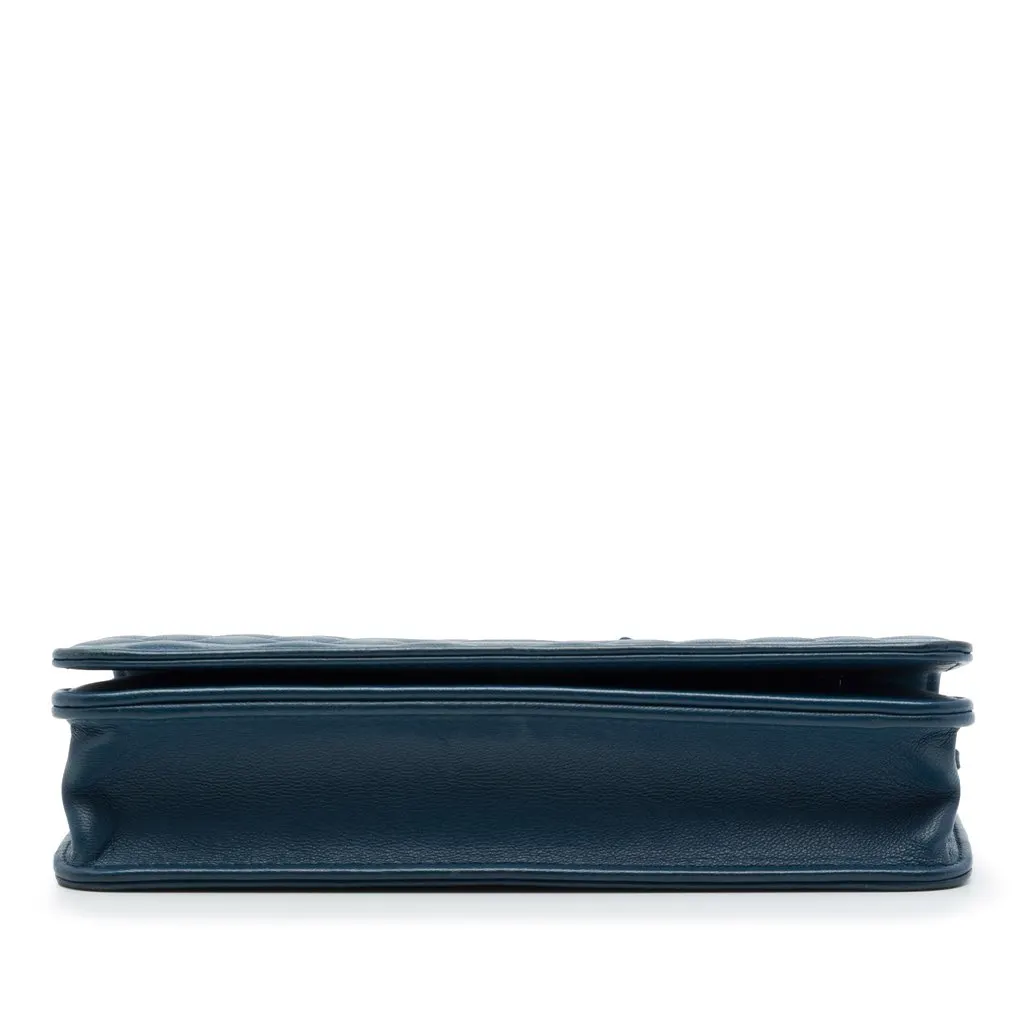Chanel CC Embossed Lambskin Diamond Wallet On Chain Blue Leather Very good - Inside View