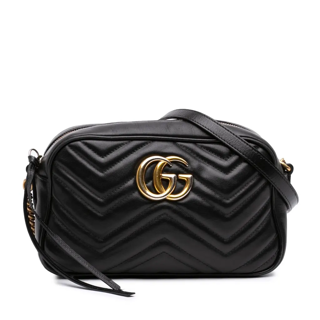 Gucci Small GG Marmont Matelasse Calfskin Crossbody Black Leather Good - Front View