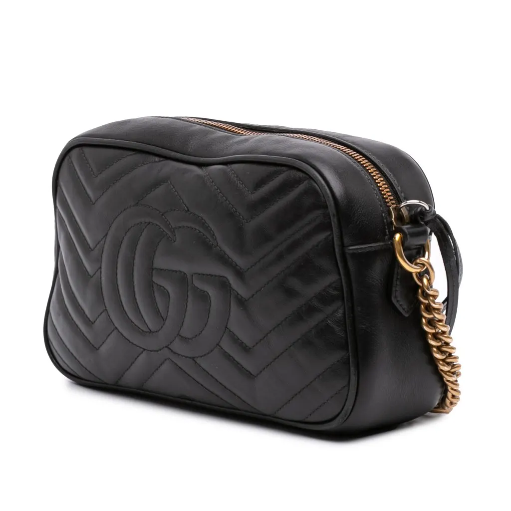 Gucci Small GG Marmont Matelasse Calfskin Crossbody Black Leather Good - Back View