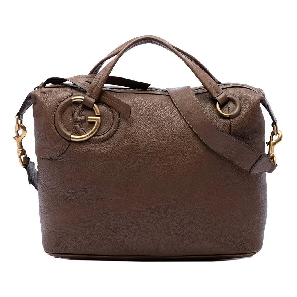 Gucci Calfskin Twill Satchel Brown Leather Very good - Front View