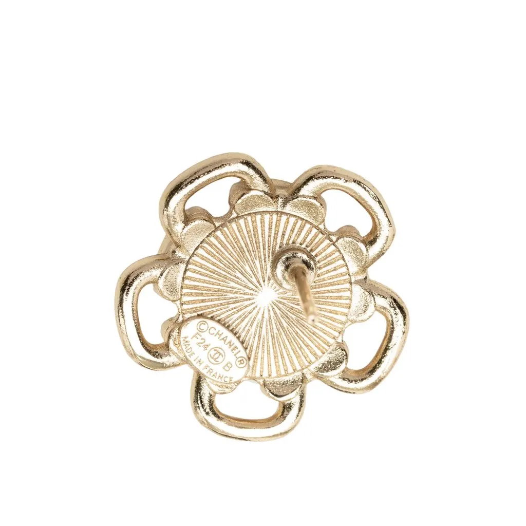 Chanel CC Gold Plated Resin Flower Push Back Earrings Pink Plastic Very good - Inside View