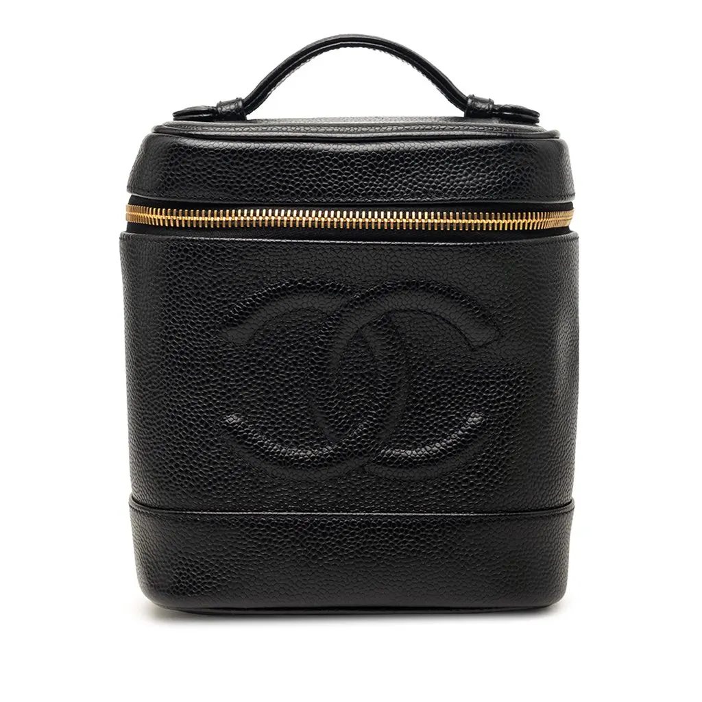 Chanel CC Caviar Vanity Bag Black Leather Very good - Front View