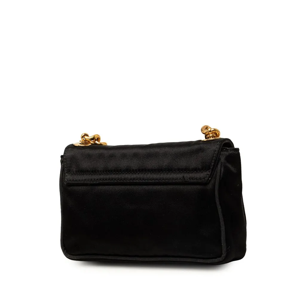Dolce & Gabbana Crystal Embellished Satin Miss Stone Chain Crossbody Black Satin Good - Back View