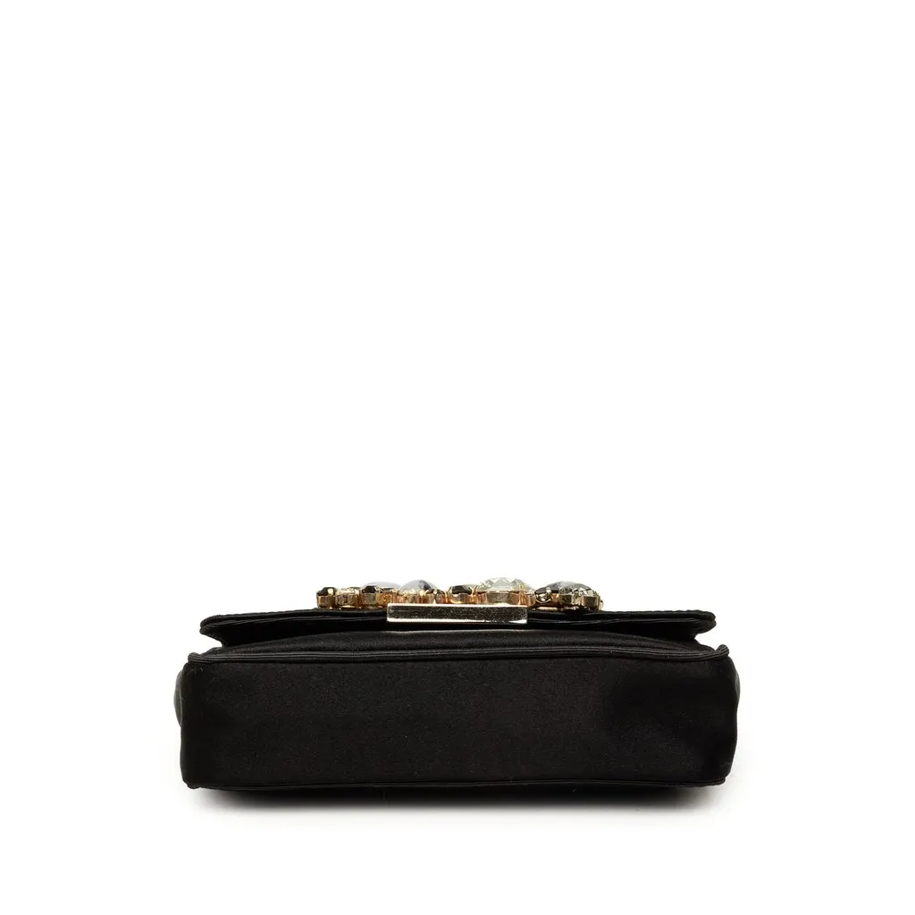 Dolce & Gabbana Crystal Embellished Satin Miss Stone Chain Crossbody Black Satin Good - Inside View
