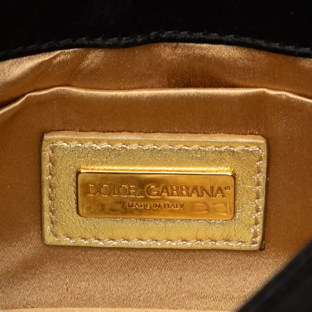 Dolce & Gabbana Crystal Embellished Satin Miss Stone Chain Crossbody Black Satin Good - Box View