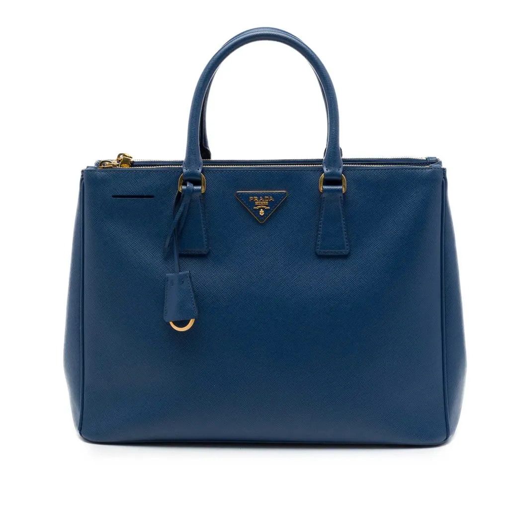 Prada Large Saffiano Lux Galleria Double Zip Tote Blue Leather Very good - Front View