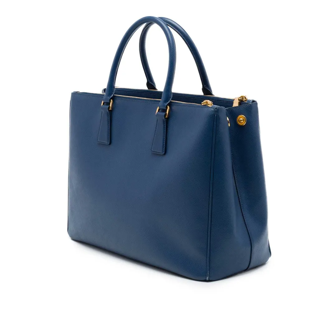 Prada Large Saffiano Lux Galleria Double Zip Tote Blue Leather Very good - Back View